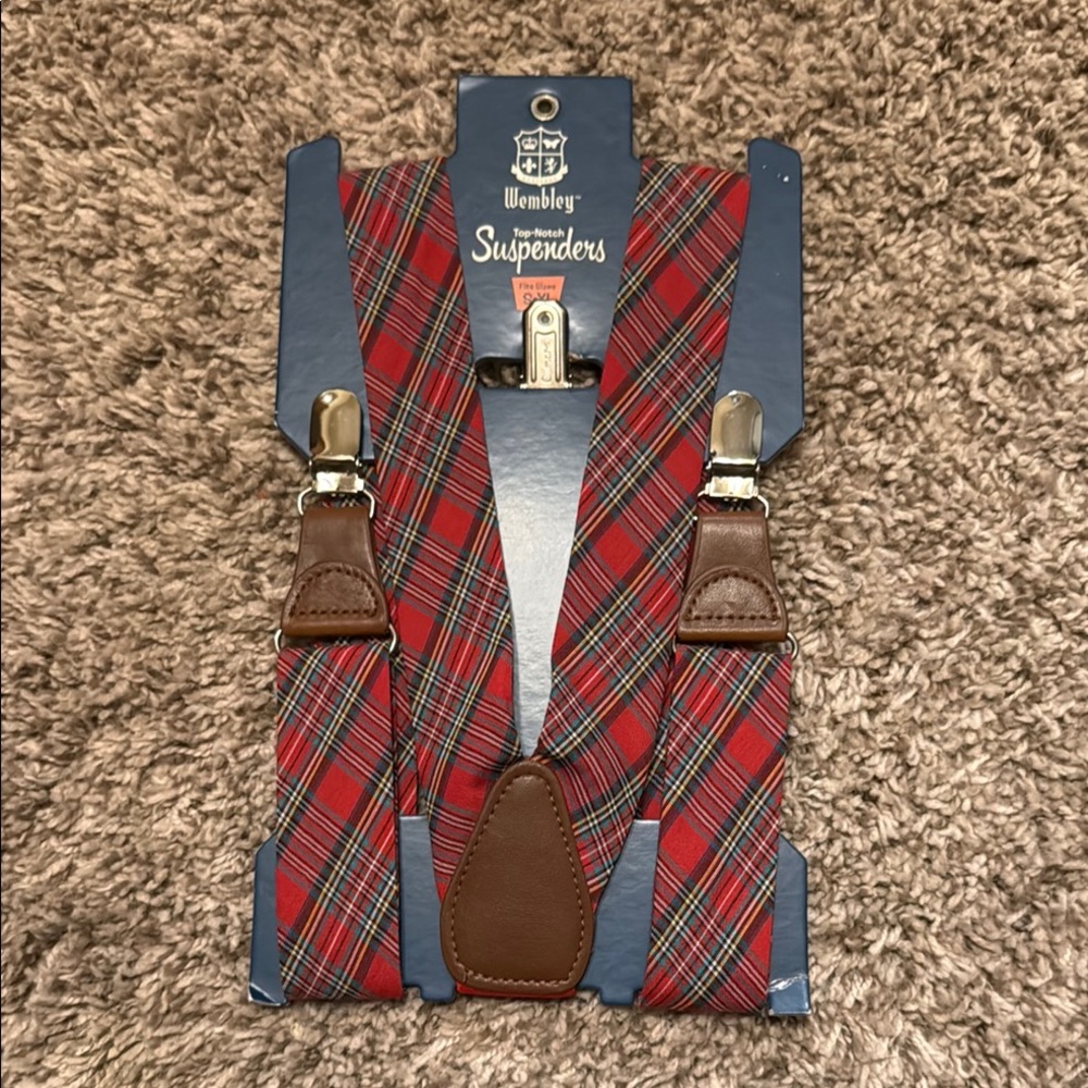 Wembley Red Plaid Suspenders for Men